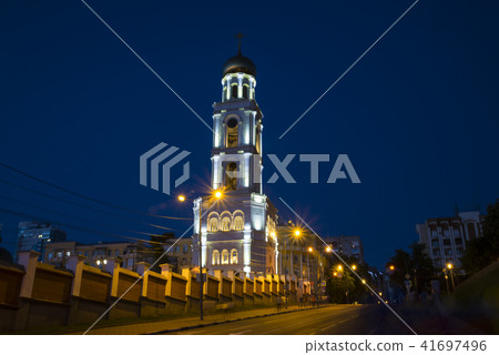 Bell tower with the Church of St. Nicholas at night in Samara Russia. 27 June 2018 Bell tower with the Church of St. Nicholas at night in Samara Russia. 27 June 2018 41697496