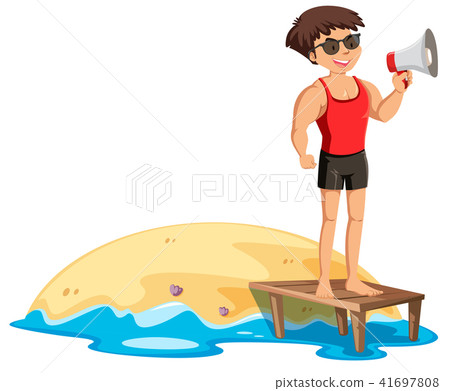 A Fit Lifeguard Next to the Shore 41697808