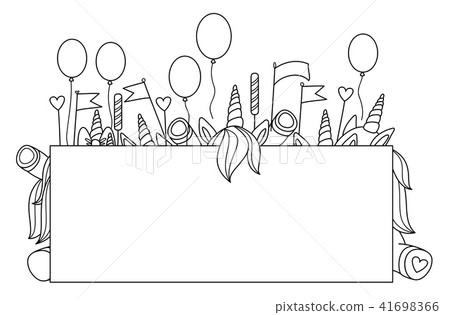Vector funny party unicorns hiding by blank. Vector funny party unicorns hiding by blank. 41698366
