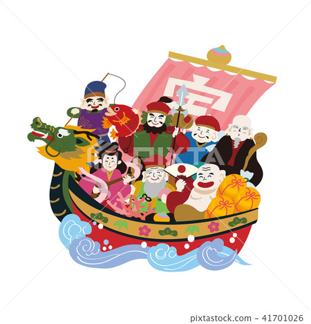 Treasure ship Seven Lucky Gods illustration vector Treasure ship Seven Lucky Gods illustration vector 41701026