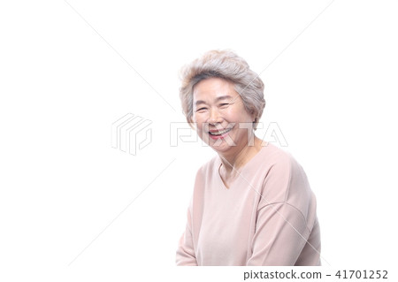 Asian woman's facial expression, senior, middle-aged, elderly, grandmother, close-up, laughing, happiness, emotion, health 41701252