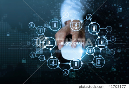 Blockchain technology network. Hand click mouse 41703177