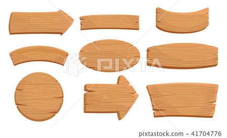 Flat vector set of various wooden signboards and direction arrows. Natural texture. Signs with place 41704776