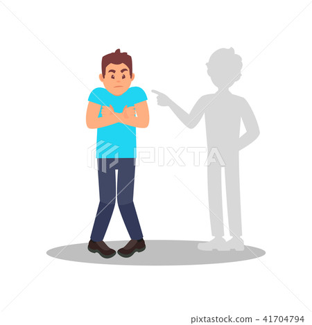 Man afraid of his own shadow ghost. Stressed young guy. Cartoon male character with frightened face 41704794