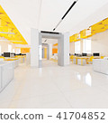 Perspective view of a color office interior with a row of white tables. 3d rendering. 41704852