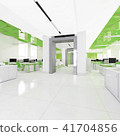 Perspective view of a color office interior with a row of white tables. 3d rendering. 41704856