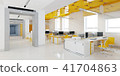 Perspective view of a color office interior with a row of white tables. 3d rendering. 41704863