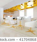 Perspective view of a color office interior with a row of white tables. 3d rendering. 41704868