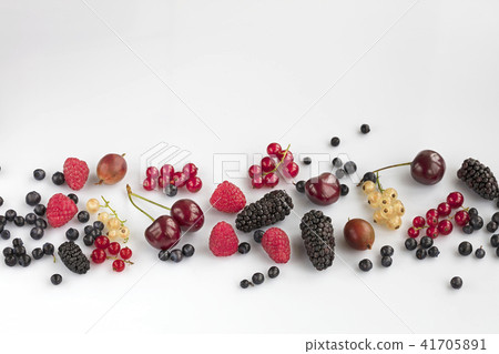 Ripe blueberries, raspberries, gooseberries Ripe blueberries, raspberries, gooseberries 41705891