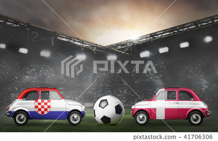 Croatia and Denmark cars on football stadium Croatia and Denmark cars on football stadium 41706306