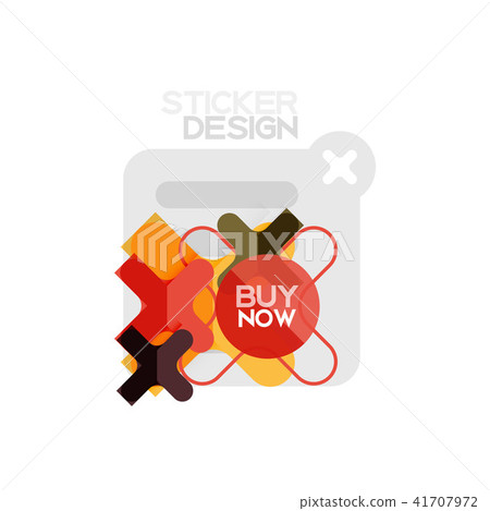 Flat design cross shape geometric sticker icon, paper style design with buy now sample text, for 41707972