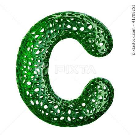 Letter C made of green plastic with abstract holes isolated on white background. 3d 41709253