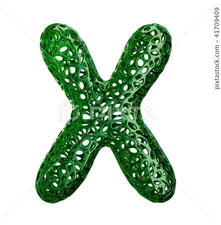 Letter X made of green plastic with abstract holes isolated on white background. 3d 41709409