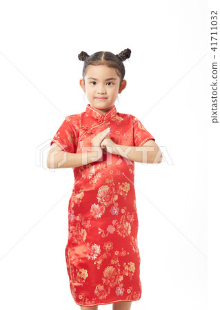 Cute girl wearing red Chinese suit Cute girl wearing red Chinese suit 41711032