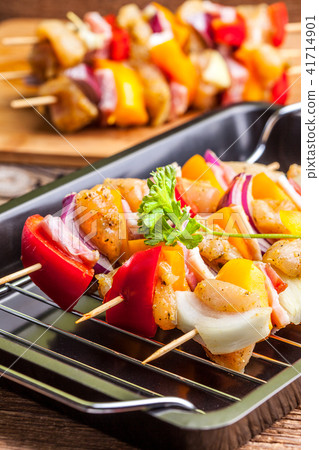 Raw beef skewers ready for grilling Raw beef skewers ready for grilling 41714901