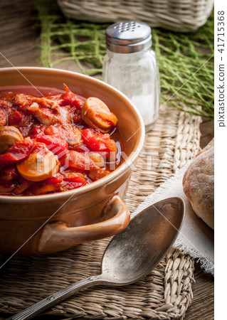 Lecho - stew with peppers, onions and sausages. 41715368
