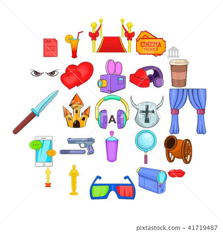 Cinerama icons set, cartoon style Cinerama icons set, cartoon style 41719487