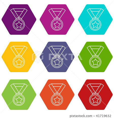 Hockey champion medal icons set 9 vector 41719632