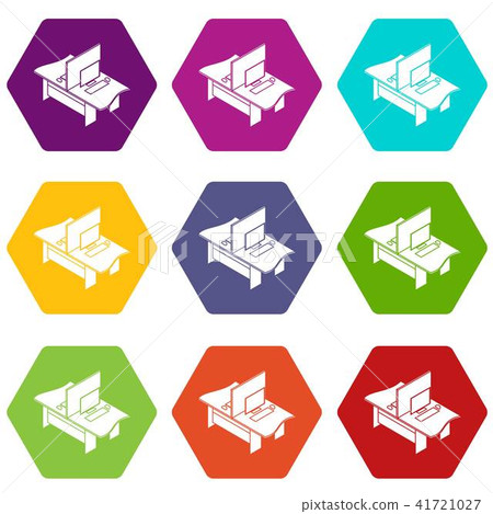 Double office table icons set 9 vector Double office table icons set 9 vector 41721027