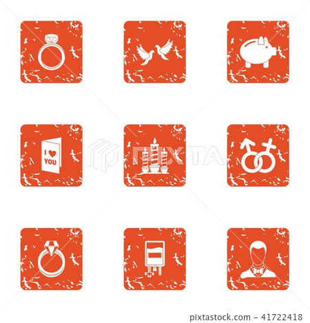 Combine love icons set, grunge style Combine love icons set, grunge style 41722418