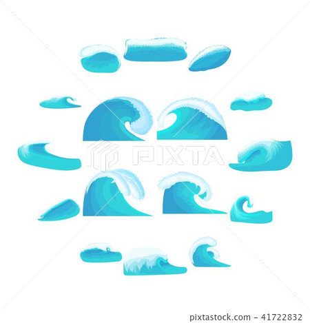 Sea waves icons set, cartoon style Sea waves icons set, cartoon style 41722832