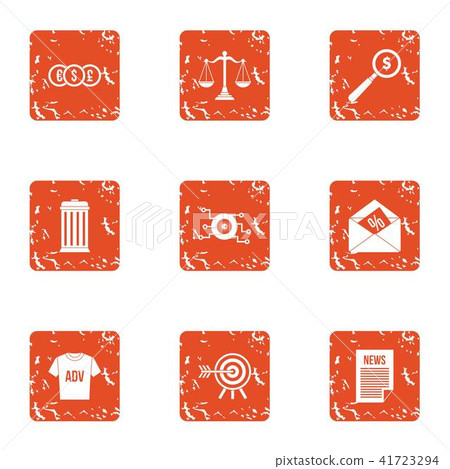 Advertising business icons set, grunge style - Stock Illustration ...