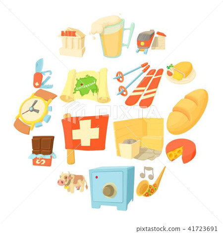 Switzerland travel icons set, cartoon style Switzerland travel icons set, cartoon style 41723691