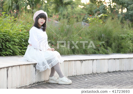 portrait asian woman lolita dress on nature park portrait asian woman lolita dress on nature park 41723693