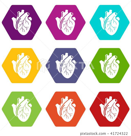 Human heart organ icons set 9 vector 41724322