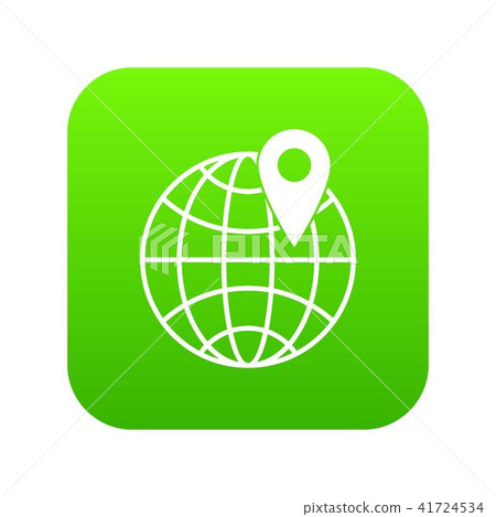 Globe with pin icon digital green 41724534