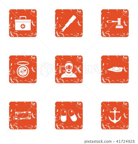 Doctor on ship icons set, grunge style Doctor on ship icons set, grunge style 41724928