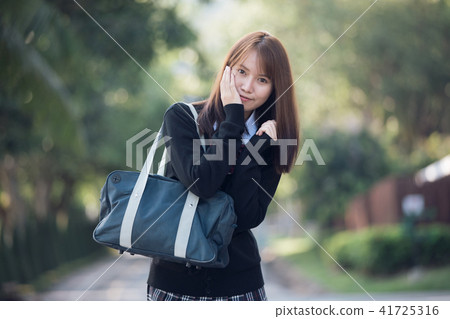 Portrait Of Asian Japanese School Girl Costume Stock Photo