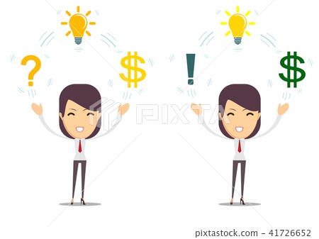 Businesswoman with idea, bulb and money. Business creativity concept. Businesswoman with idea, bulb and money. Business creativity concept. 41726652