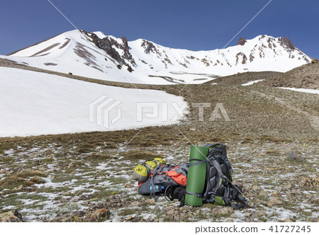 Backpacks of tourists are located at the Mountain Backpacks of tourists are located at the Mountain 41727245