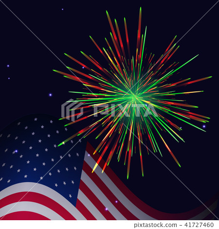 United States flag and red green fireworks 41727460