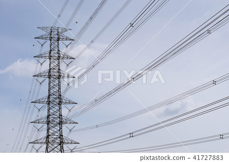 Hight Voltage Pole and The Blue Sky with Clouds. Hight Voltage Pole and The Blue Sky with Clouds. 41727883