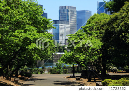 Sakurada護城河和Marunouchi摩天大樓組從國民議會的前面前庭 Sakurada護城河和Marunouchi摩天大樓組從國民議會的前面前庭 41728862