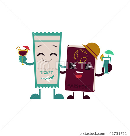 Vector cheerful airplane ticket, passport character 41731731