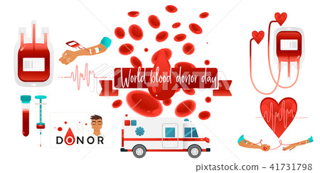 World blood donor day banner with giving blood charity elements isolated on white background. World blood donor day banner with giving blood charity elements isolated on white background. 41731798