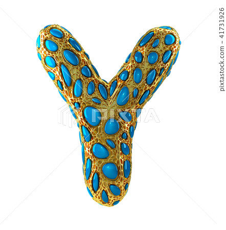 Golden shining metallic 3D with blue glass symbol capital letter Y - uppercase isolated on white. 41731926