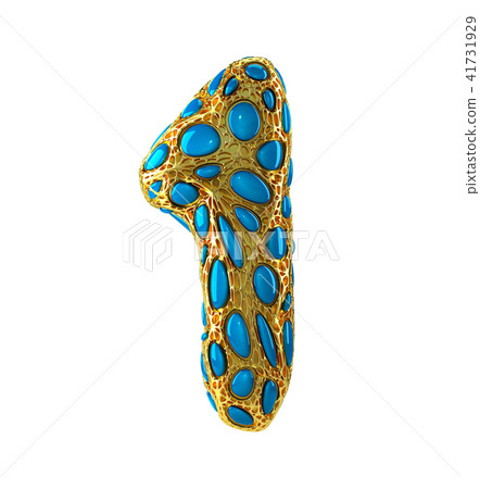 Number 1 one made of golden shining metallic 3D with blue glass isolated on white background. 41731929
