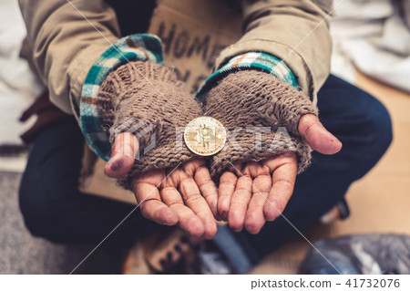 Hand palm homeless dirty with receive donation 41732076