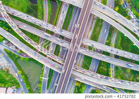 Aerial view car movement on traffic junction road Aerial view car movement on traffic junction road 41732782
