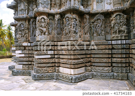 Ornate bas relieif and sculptures of Hindu deities 41734183