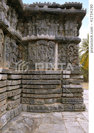 Ornate bas relieif and sculptures of Hindu deities 41734190