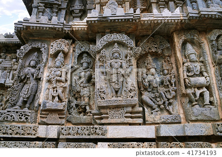 Ornate bas relieif and sculptures of Hindu deities 41734193