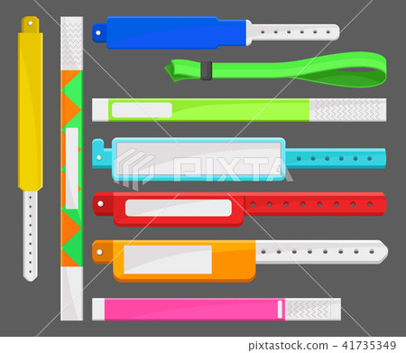 Different types of bracelets set, templates for security access, control or identification at events Different types of bracelets set, templates for security access, control or identification at events 41735349
