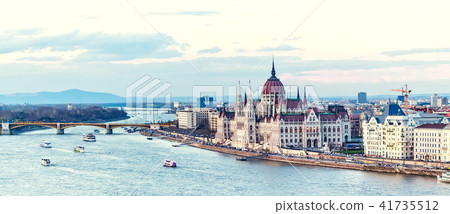Cruise ships at sunset on Danube river 41735512