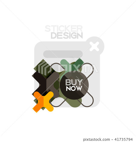 Flat design cross shape geometric sticker icon, paper style design with buy now sample text, for 41735794