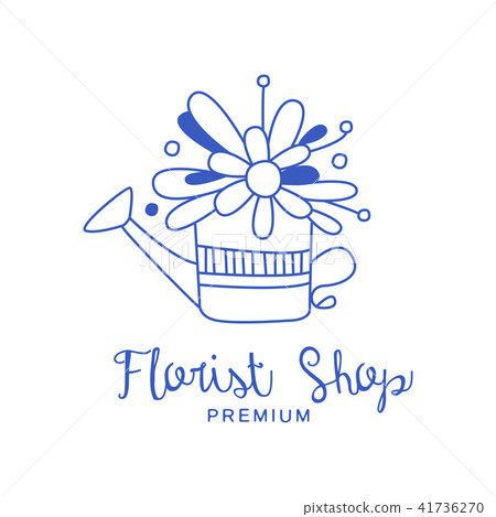 Florist shop premium logo, badge for flower boutique hand drawn vector Illustration in blue color on 41736270